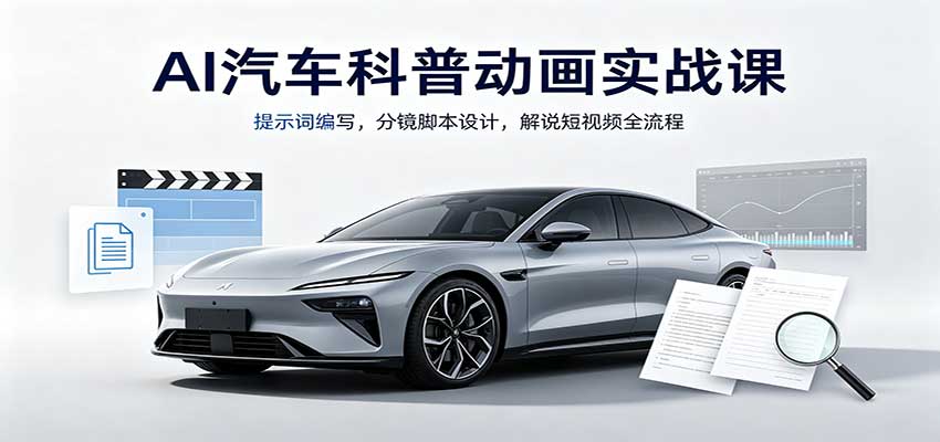 AI汽车科普动画实战课：提示词编写，分镜脚本设计，解说短视频全流程-摇钱树