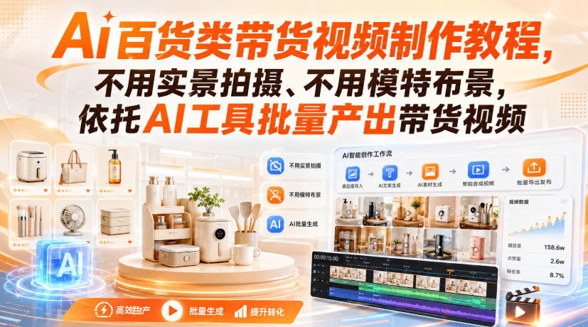 Ai百货类带货视频制作教程,不用实景拍摄、不用模特布景,依托AI工具批量产出带货视频-启盈社
