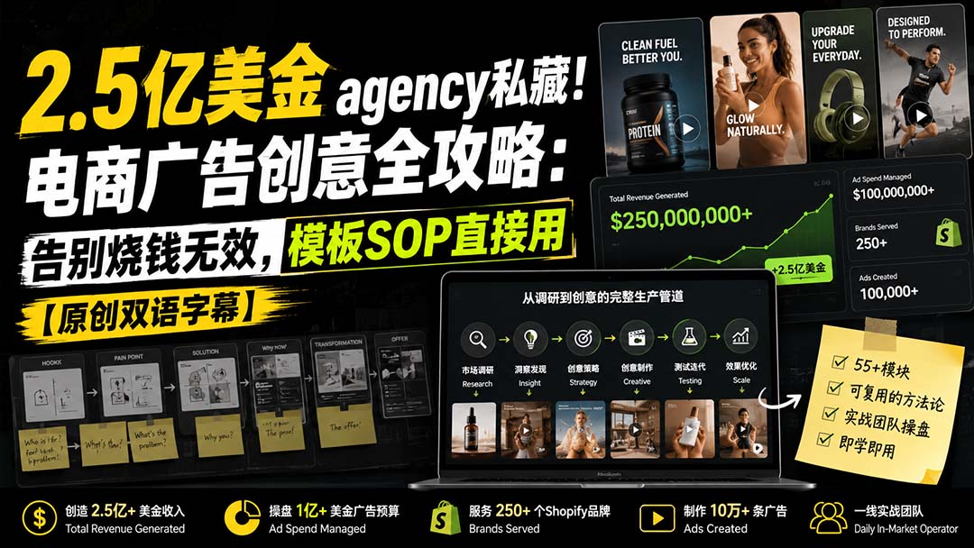 2.5亿美金agency私藏!电商广告创意全攻略:告别烧钱无效,模板SOP直接用【原创双语字幕】-摇钱树