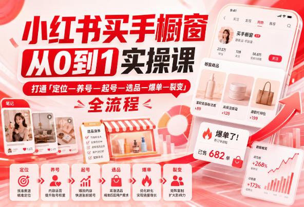 小红书买手橱窗从0到1实操课,打通「定位—养号—起号—选品—爆单—裂变」全流程-好学创业资源