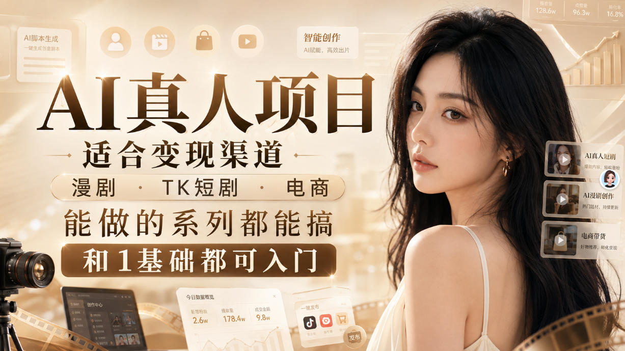 AI真人项目,适合变现渠道,漫剧,TK短剧,电商,能做的系列都能搞,0和1基础都可入门-摇钱树