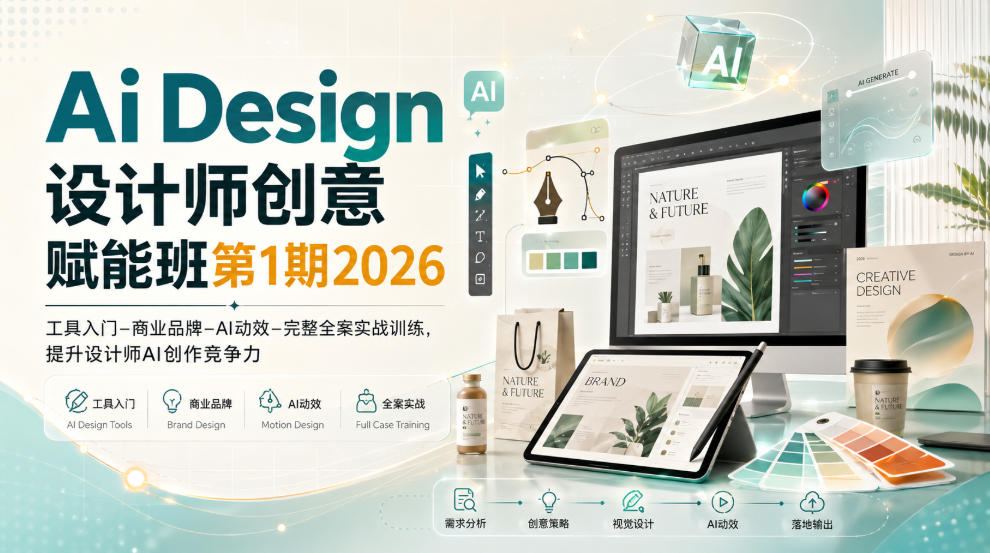 Ai Design设计师创意赋能班第1期2026|工具入门‑商业品牌‑AI动效‑完整全案实战训练,提升设计师AI创作竞争力-摇钱树