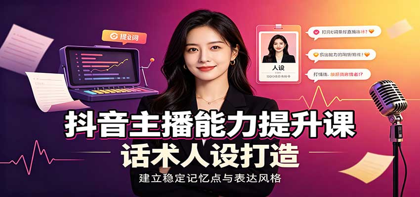 抖音主播能力提升课：账号底层逻辑，直播间搭建调试，话术人设打造全套教学-千帆创业