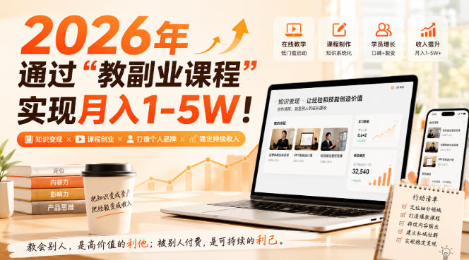 2026年通过“教副业课程”实现月入1-5W！毫无保留的全部教给你，长期稳定【揭秘】-摇钱树