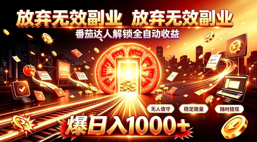 放弃无效副业，番茄达人解锁全自动收益，日入1k+，门槛最低的线上轻资产项目【揭秘】-摇钱树