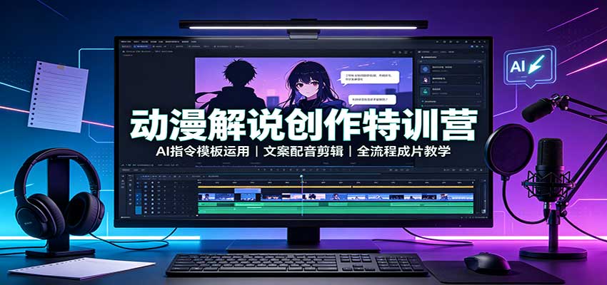 动漫解说创作特训营：AI指令模板运用，文案配音剪辑，全流程成片教学-摇钱树