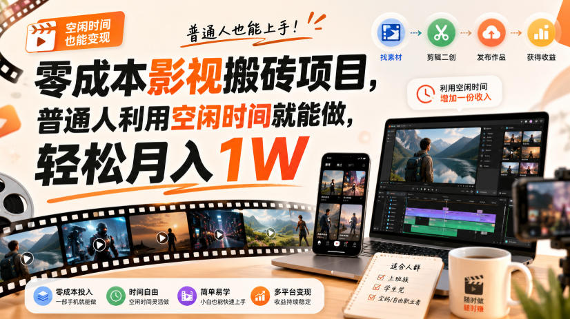 零门槛影视搬砖项目,月入万元,玩法稳定普通人可落地的长期副业!-摇钱树