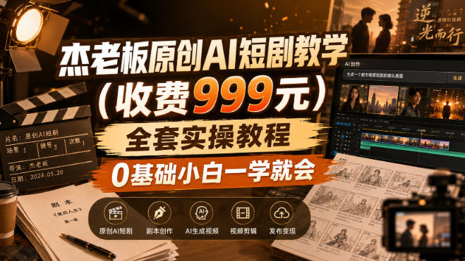 杰老板原创AI短剧教学(收费999元),全套实操教程,0基础小白一学就会,非搬运技术-摇钱树