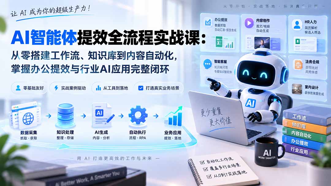 AI智能体提效全流程实战课:从零搭建工作流、知识库到内容自动化,掌握办公提效与行业AI应用完整闭环-启盈社