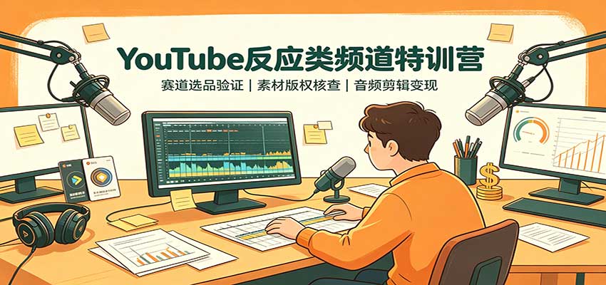YouTube反应类频道特训营:赛道选品验证,素材版权核查,音频剪辑变现-摇钱树