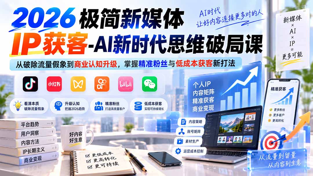 2026极简新媒体IP获客-AI新时代思维破局课:从破除流量假象到商业认知升级,掌握精准粉丝与低成本获客新打法-摇钱树