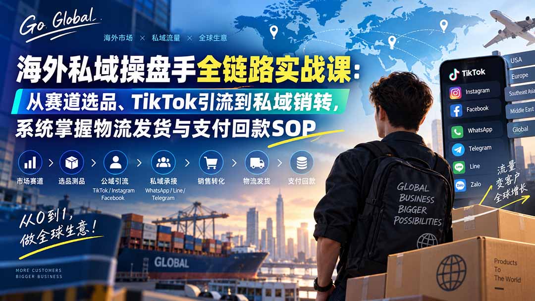 海外私域操盘手全链路实战课:从赛道选品、TikTok引流到私域销转,系统掌握物流发货与支付回款SOP-摇钱树