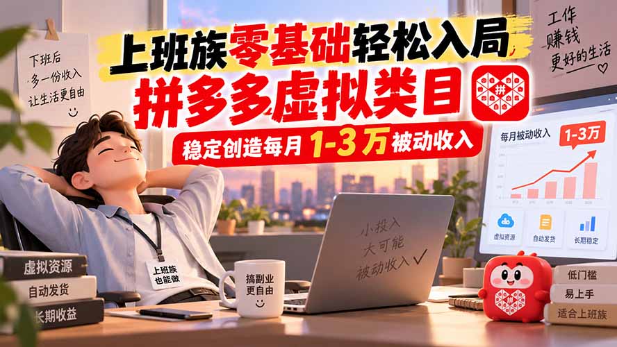 上班族零基础轻松入局,拼多多虚拟类目,稳定创造每月 1-3 万被动收入-启盈社