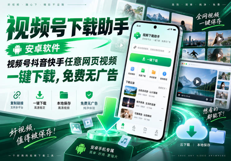 视频号下载助手,安卓软件,视频号抖音快手任意网页视频,一键下载,免费无广告-摇钱树