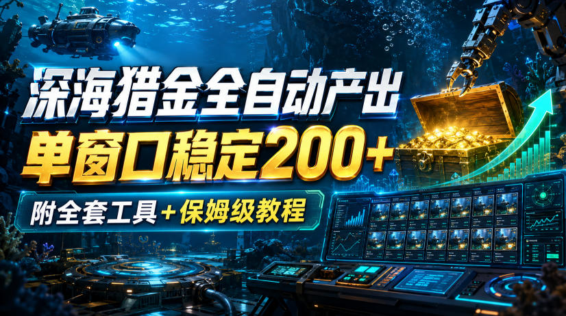 深海猎金全自动产出，单窗口稳定200+，附全套工具+保姆级教程【揭秘】-启盈社