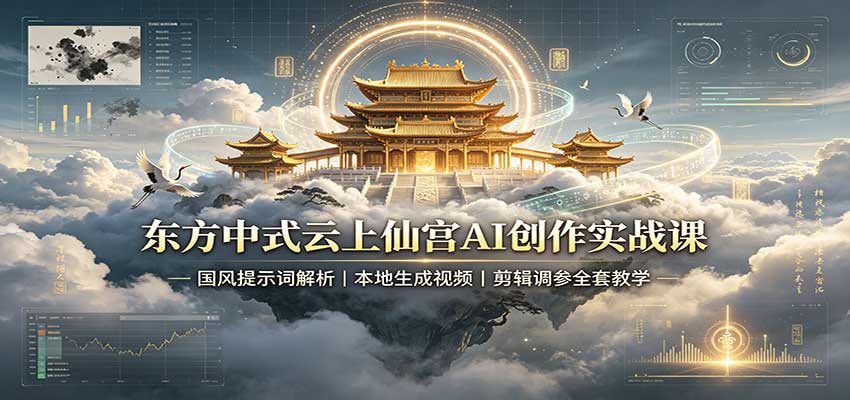 东方中式云上仙宫AI创作实战课：国风提示词解析，本地生成视频，剪辑调参全套教学-千帆创业