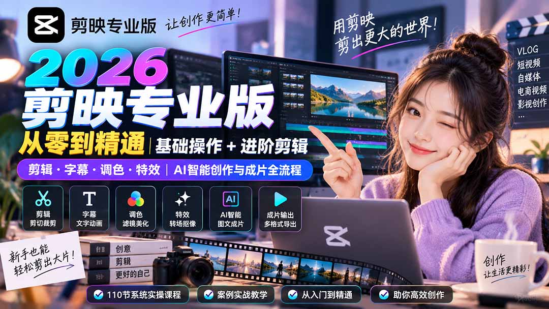 2026剪映专业版从零到精通｜基础操作+进阶剪辑｜剪辑·字幕·调色·特效｜AI智能创作与成片全流程-摇钱树