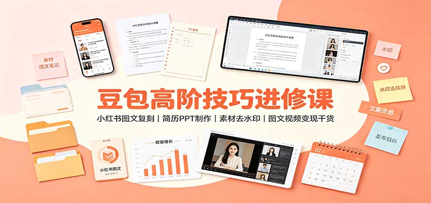 豆包高阶技巧进修课：小红书图文复刻，简历PPT制作，素材去水印，图文视频变现干货-摇钱树
