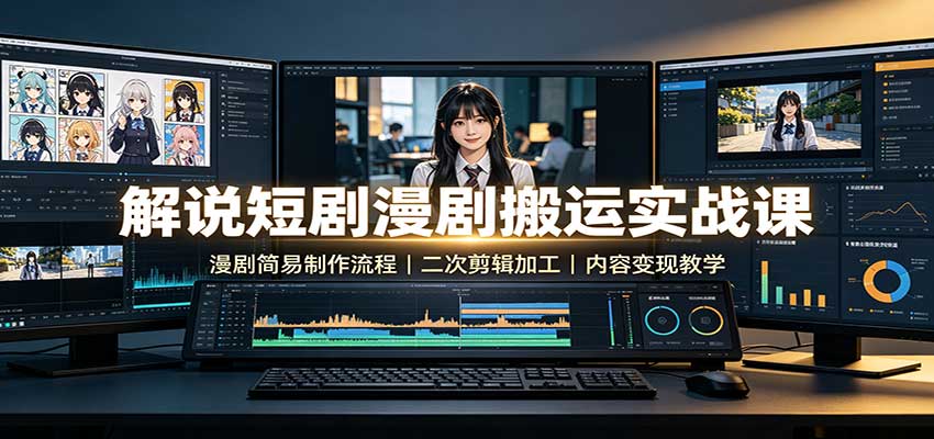 解说短剧漫剧搬运实战课：漫剧简易制作流程，二次剪辑加工，内容变现教学-摇钱树