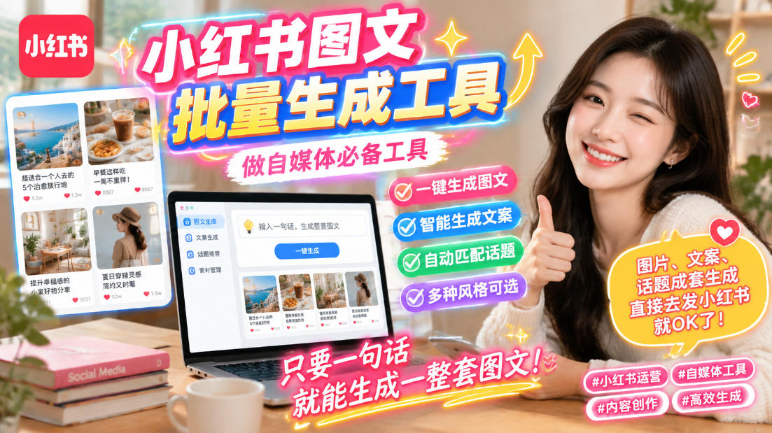 小红书图文批量生成工具,话题、文案、配图一键生成,直接发布,做自媒体必备工具-盈科项目资源网