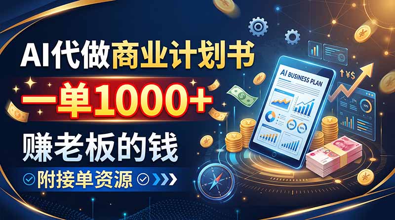 AI代做商业计划书，一单1000+，赚老板的钱，附接单资源