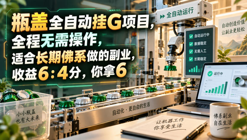 瓶盖全自动挂G项目,全程无需操作,适合长期佛系做的副业,收益6:4分,你拿6【揭秘】-摇钱树