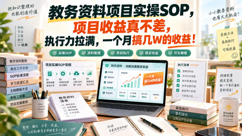 教务资料项目实操SOP,项目收益真不差,执行力拉满,一个月搞几W的收益-摇钱树