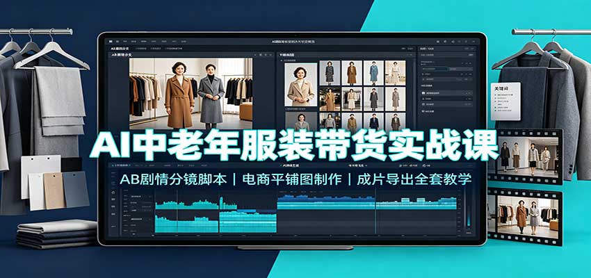 AI中老年服装带货实战课:AB剧情分镜脚本,电商平铺图制作,成片导出全套教学-启盈社