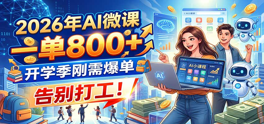 2026年AI微课,一单800+,开学季刚需爆单,告别打工!-摇钱树