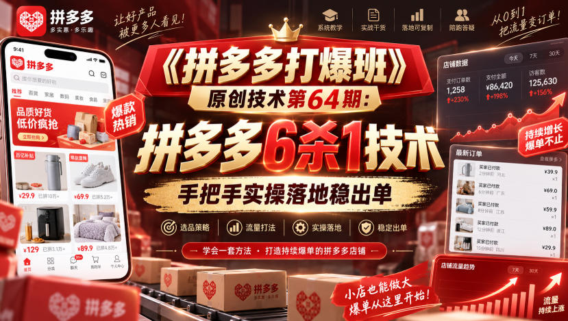 《拼多多打爆班》原创技术第64期:拼多多6杀1技术,手把手实操落地稳出单-摇钱树