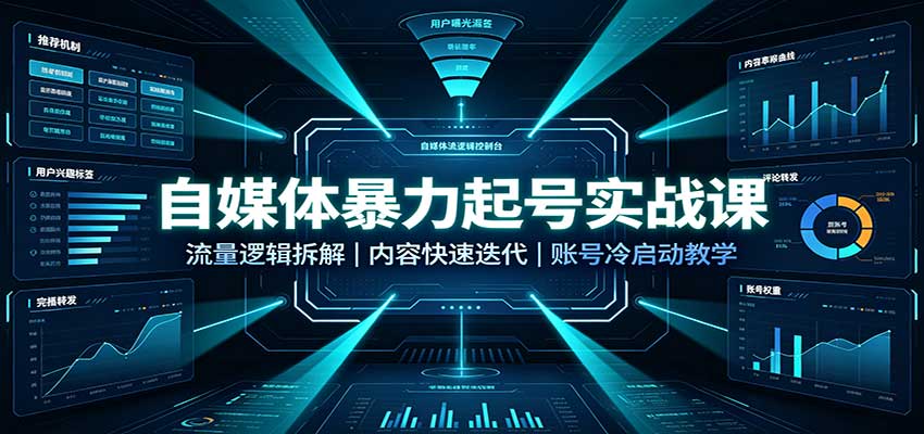 自媒体暴力起号实战课:流量逻辑拆解,内容快速迭代,账号冷启动教学-启盈社
