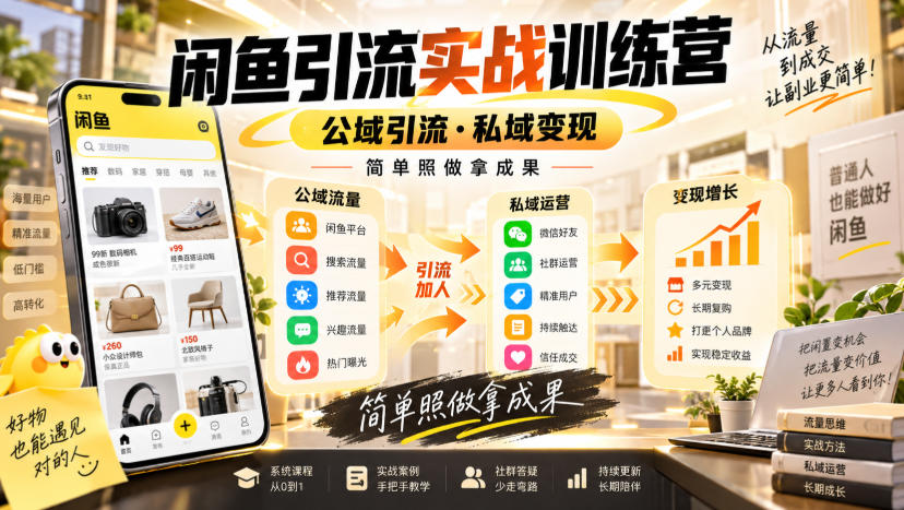 闲鱼引流实战训练营，公域引流·私域变现，简单照做拿成果-摇钱树