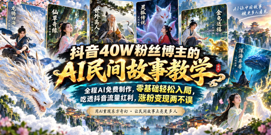 抖音40W粉丝博主的AI民间故事教学,全程AI免费制作,零基础轻松入局,吃透抖音流量红利,涨粉变现两不误-摇钱树