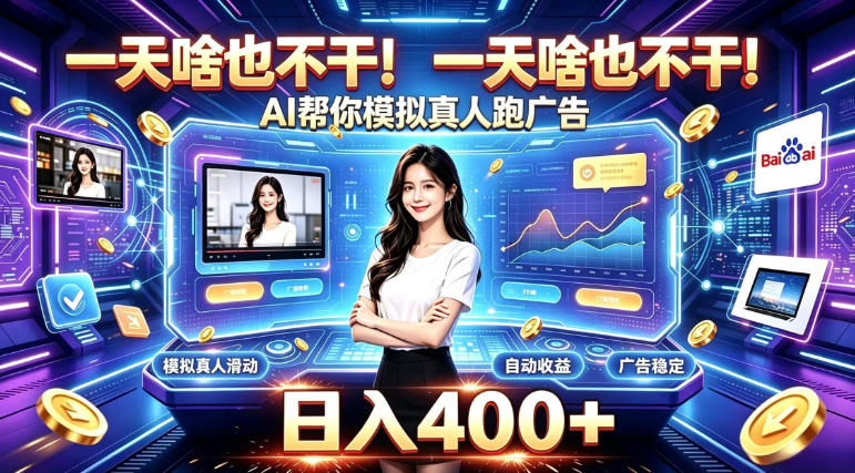 一天啥也不干!AI帮你模拟真人跑广告,稳定日入400+,实现真正被动变现【揭秘】-摇钱树