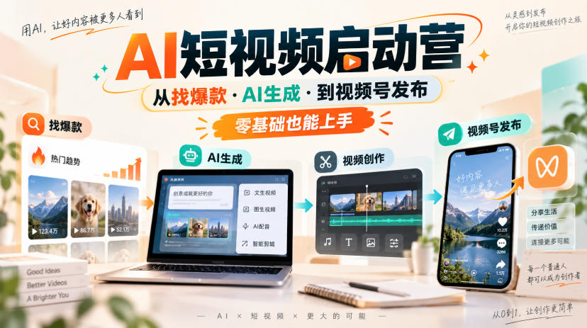AI短视频启动营，从找爆款·AI生成·到视频号发布，零基础也能上手-摇钱树