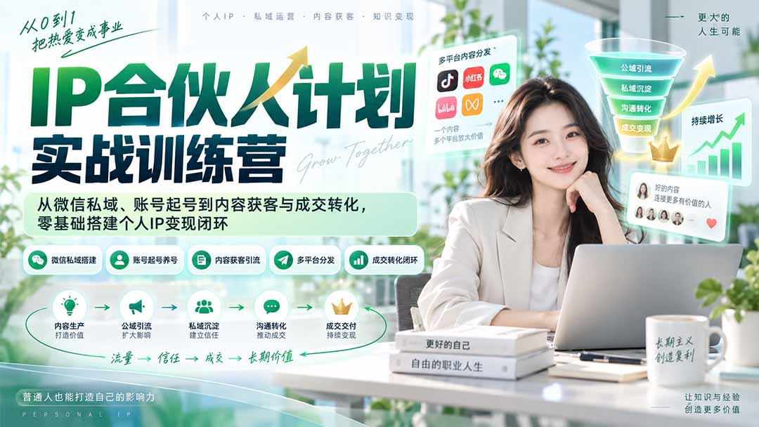 IP合伙人计划实战训练营-更新:从微信私域、账号起号到内容获客与成交转化,零基础搭建个人IP变现闭环-摇钱树