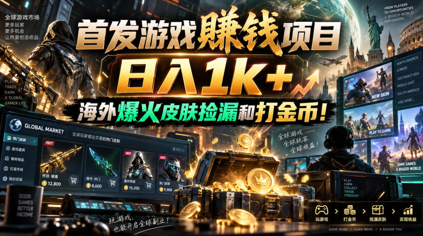 首发游戏賺钱项目，日入1k+，海外爆火皮肤捡漏和打金币！【揭秘】-摇钱树