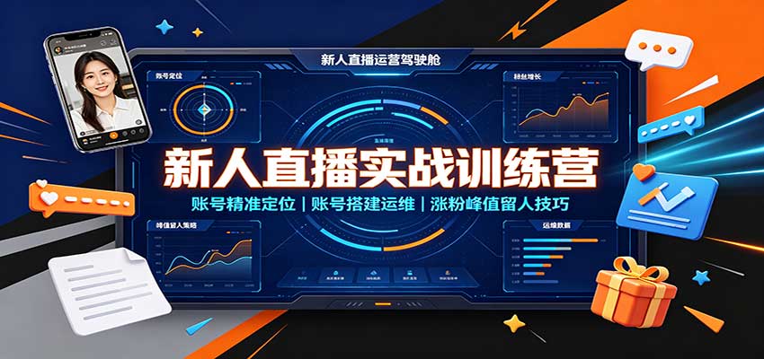 新人直播实战训练营:账号精准定位,账号搭建运维,涨粉峰值留人技巧-启盈社