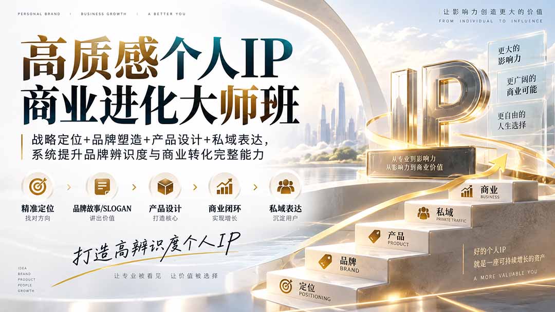 高质感个人IP商业进化大师班:战略定位+品牌塑造+产品设计+私域表达,系统提升品牌辨识度与商业转化完整能力-摇钱树