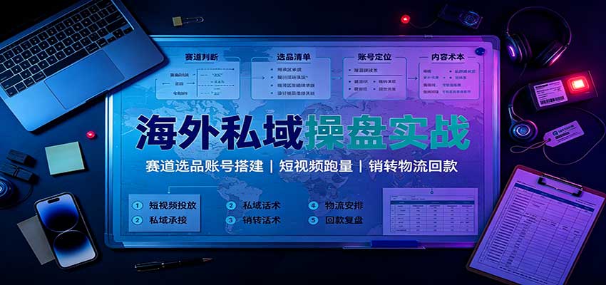 海外私域操盘实战:赛道选品账号搭建,短视频跑量,销转物流回款-摇钱树