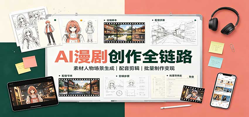 AI漫剧创作全链路:素材人物场景生成,配音剪辑,批量制作变现-摇钱树