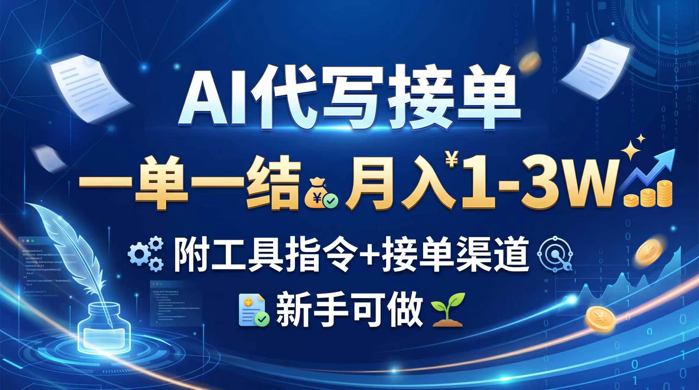AI代写接单,一单一结,月入1-3W,附工具指令+接单渠道,新手可做-摇钱树