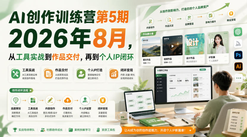 AI创作训练营第5期2026年8月,从工具实战到作品交付,再到个人IP闭环(更新0910)