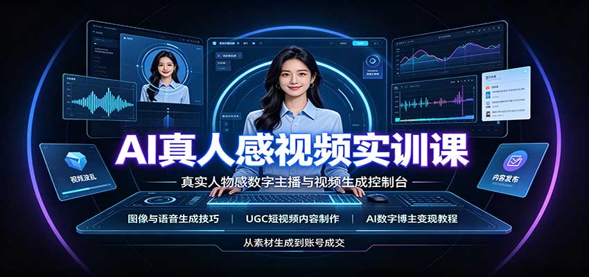 AI真人感视频实训课:图像语音生成,UGC内容制作,AI数字博主变现教程-摇钱树