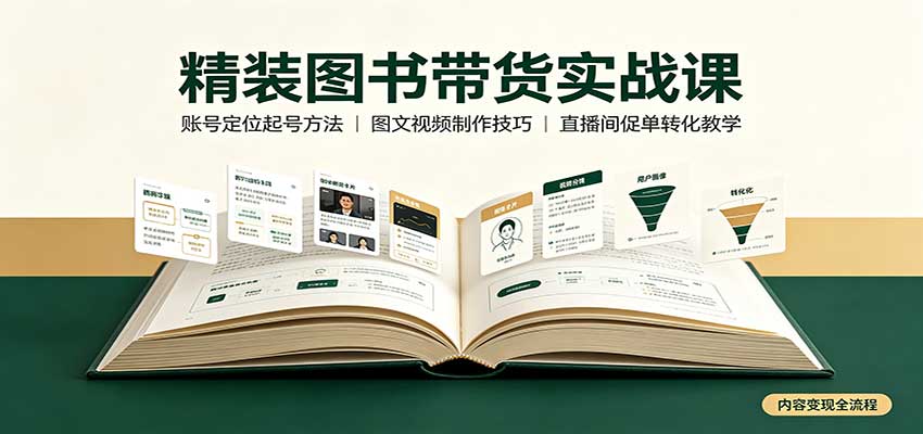 精装图书带货实战课:账号定位起号方法,图文视频制作,促单转化教学-摇钱树