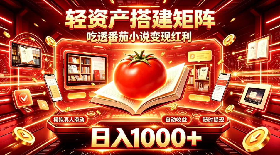 轻资产搭建矩阵，吃透番茄小说变现红利，日入1000+，支持无限矩阵放大【揭秘】-摇钱树