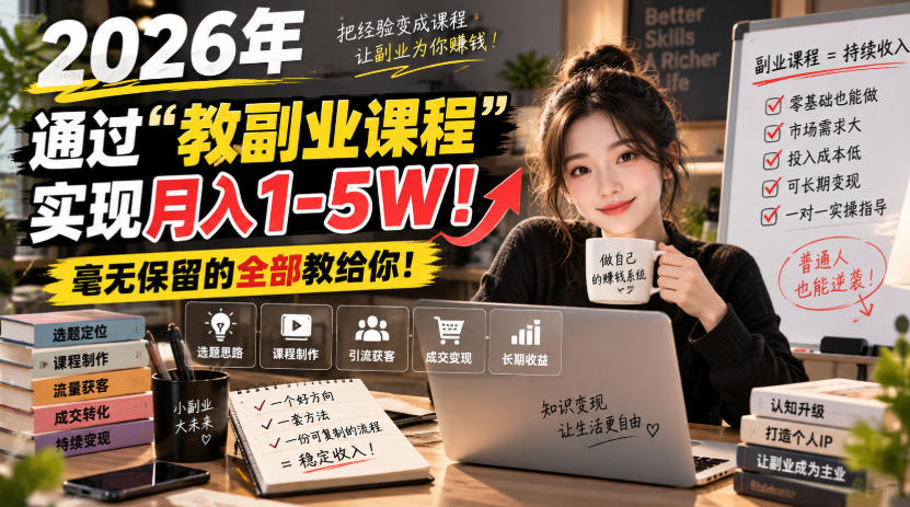 2026年通过“教副业课程”实现月入1-5W!毫无保留的全部教给你!【揭秘】-摇钱树