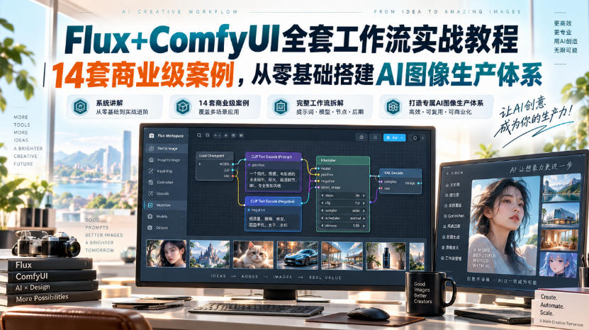 Flux+ComfyUI全套工作流实战教程｜14套商业级案例，从零基础搭建AI图像生产体系-摇钱树