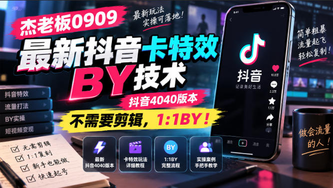 杰老板0909最新抖音卡特效搬运技术，抖音4040版本，不需要剪辑，1:1搬运！-盈科项目资源网