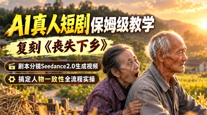 AI真人短剧保姆级教学，复刻《丧失下乡》，剧本分镜Seedance2.0生成视频，搞定人物一致性全流程实操-摇钱树